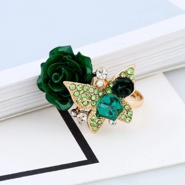 Green Rose Butterfly Ring