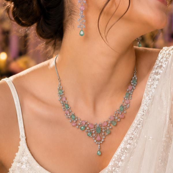 Green n Pink AD Necklace Set
